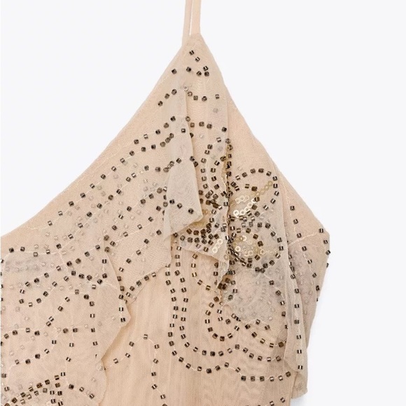 NET ZARA SHIMMERING RUFFLED MIDI DRESS - Picture 13 of 13